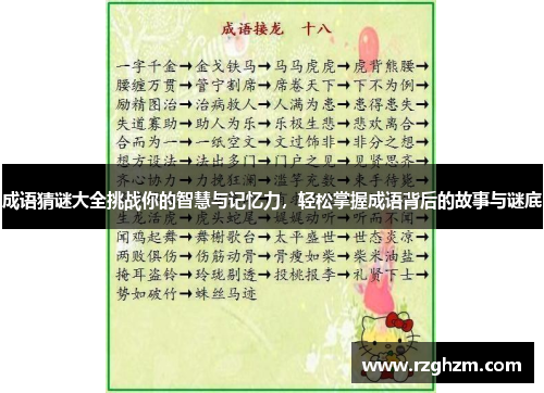 成语猜谜大全挑战你的智慧与记忆力,轻松掌握成语背后的故事与谜底 成语猜谜大全挑战你的智慧与记忆力,轻松掌握成语背后的故事与谜底